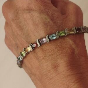 HAN S Design Multi-Gem Set Sterling Silver Tennis Bracelet 7.5in (15.65g)
